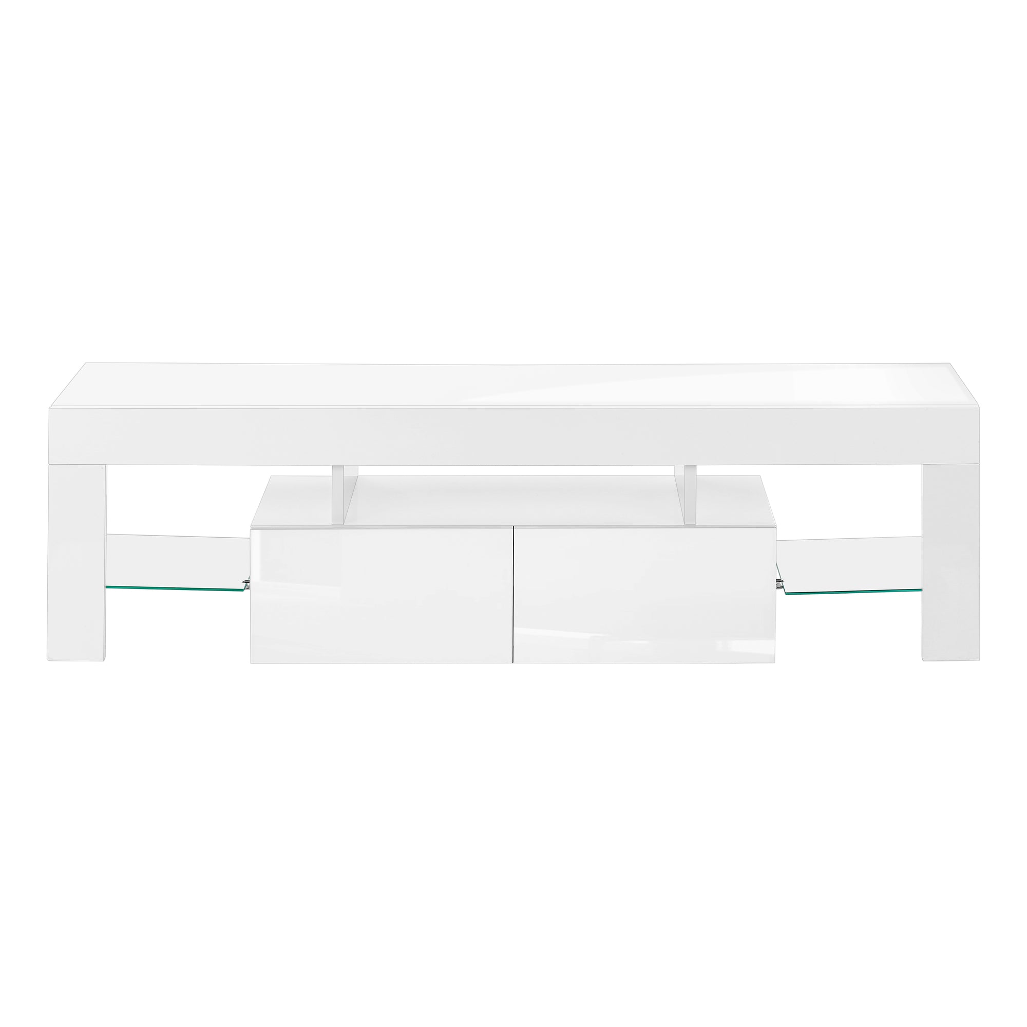 TV STAND - 63"L / HIGH GLOSSY WHITE WITH TEMPERED GLASS-Tv Stand-DECOROLALA