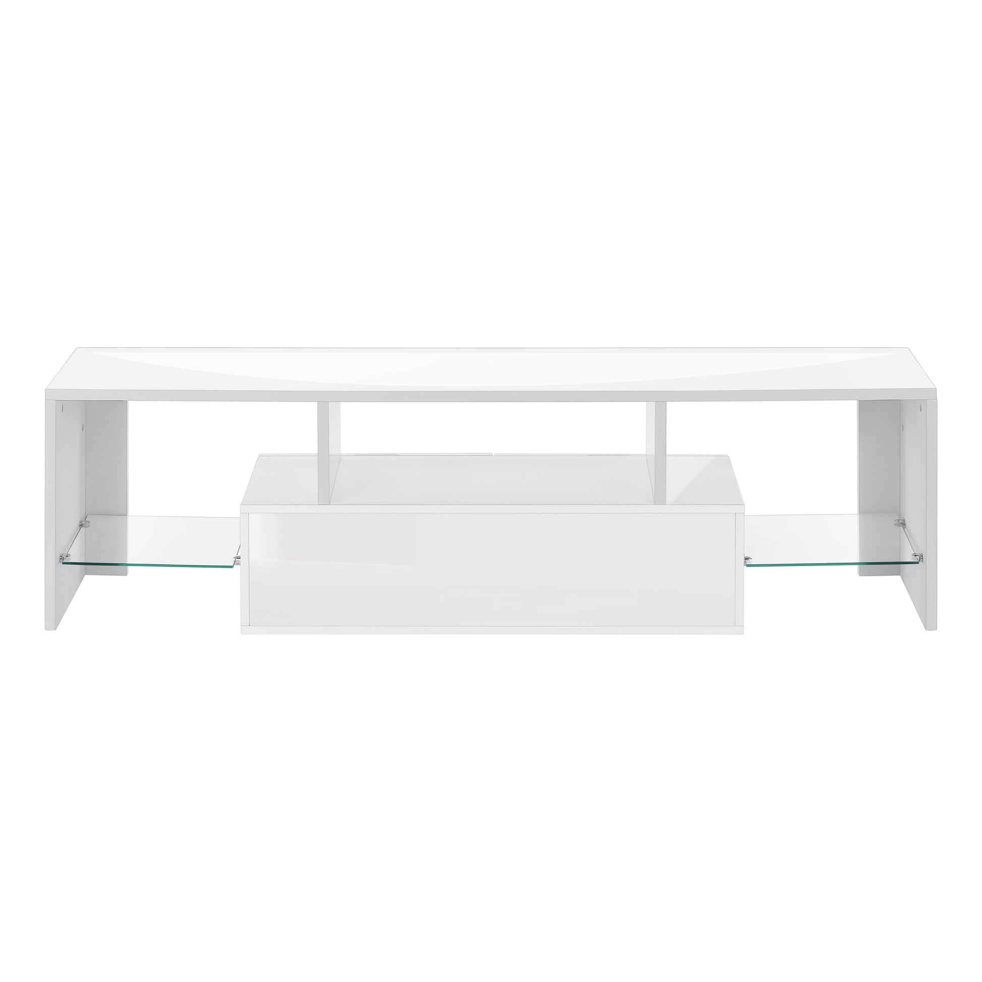 TV STAND - 63"L / HIGH GLOSSY WHITE WITH TEMPERED GLASS-Tv Stand-DECOROLALA