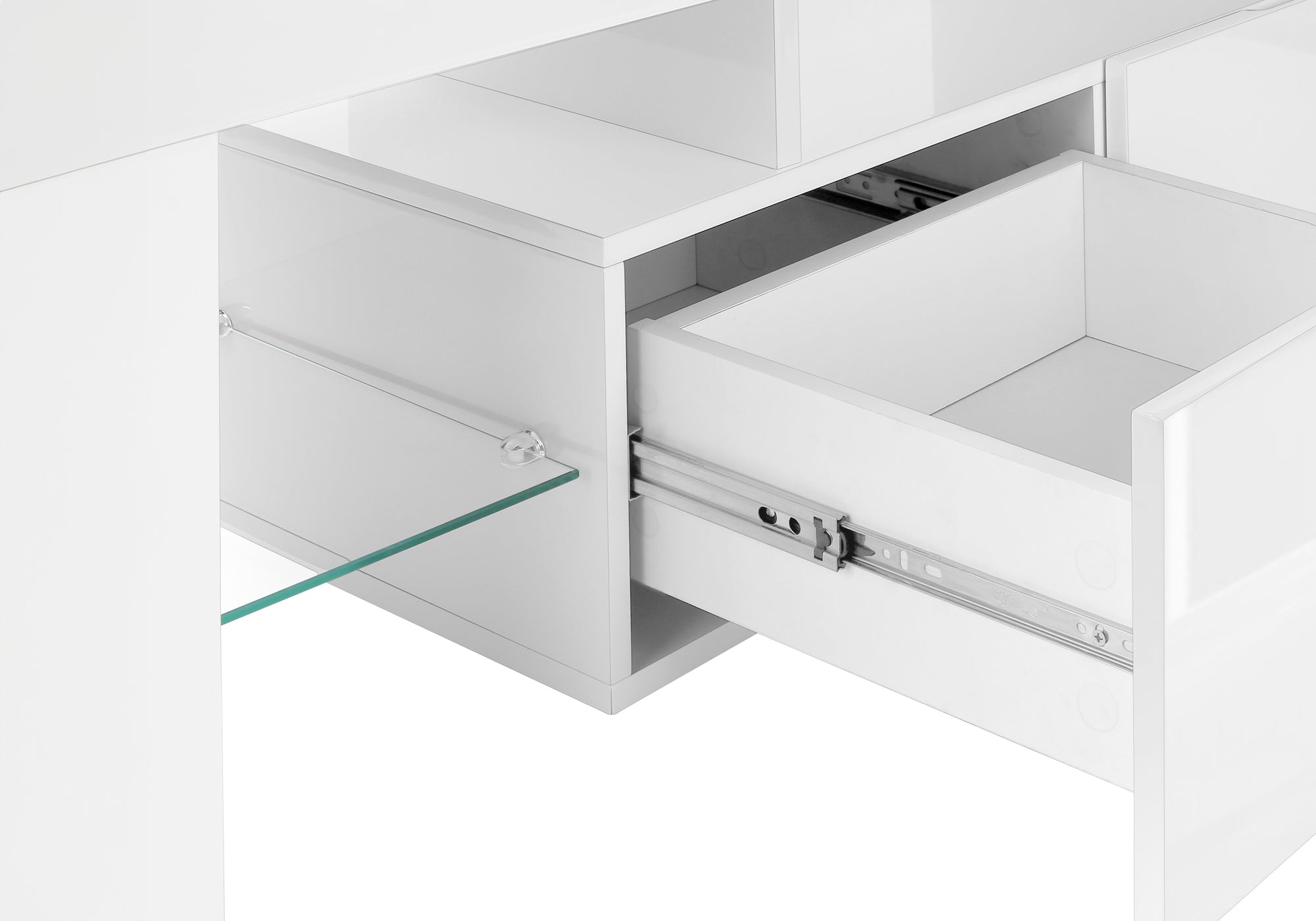 TV STAND - 63"L / HIGH GLOSSY WHITE WITH TEMPERED GLASS-Tv Stand-DECOROLALA