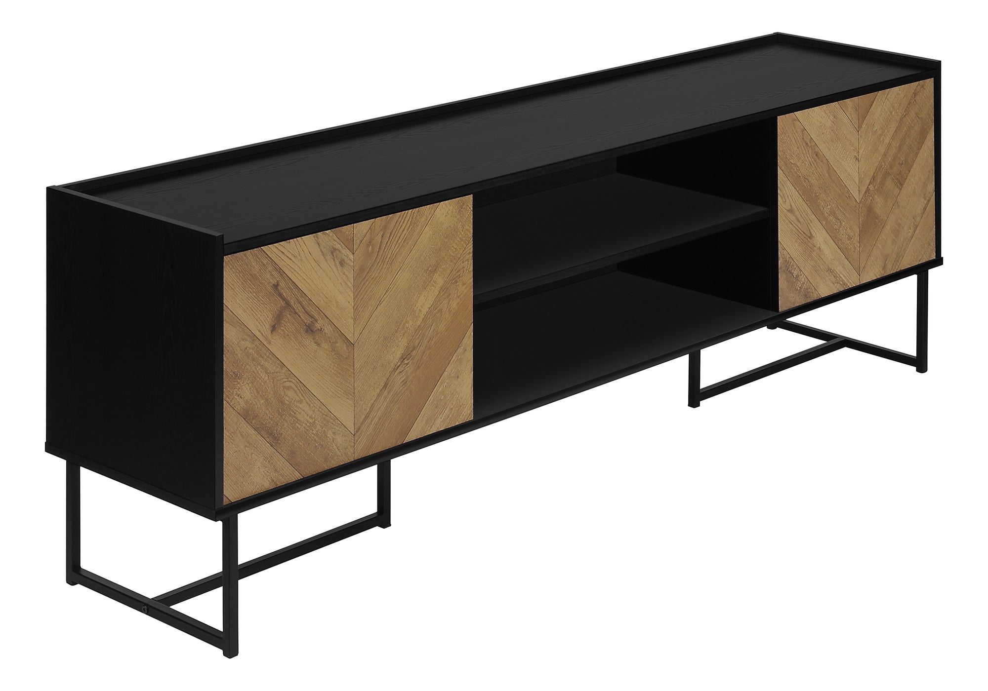 TV STAND - 72"L / BLACK / METAL WITH 2 WOOD-LOOK DOORS-Tv Stand-DECOROLALA