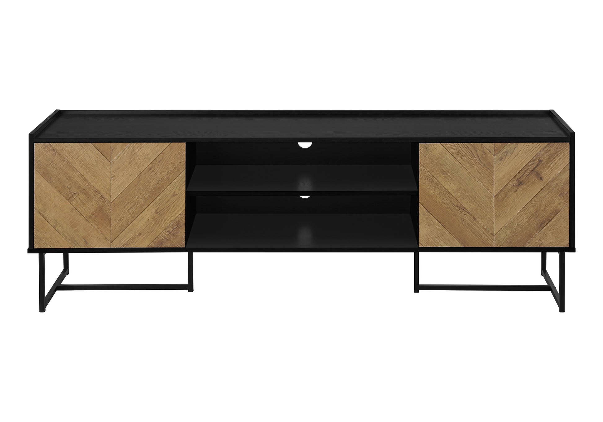 TV STAND - 72"L / BLACK / METAL WITH 2 WOOD-LOOK DOORS-Tv Stand-DECOROLALA