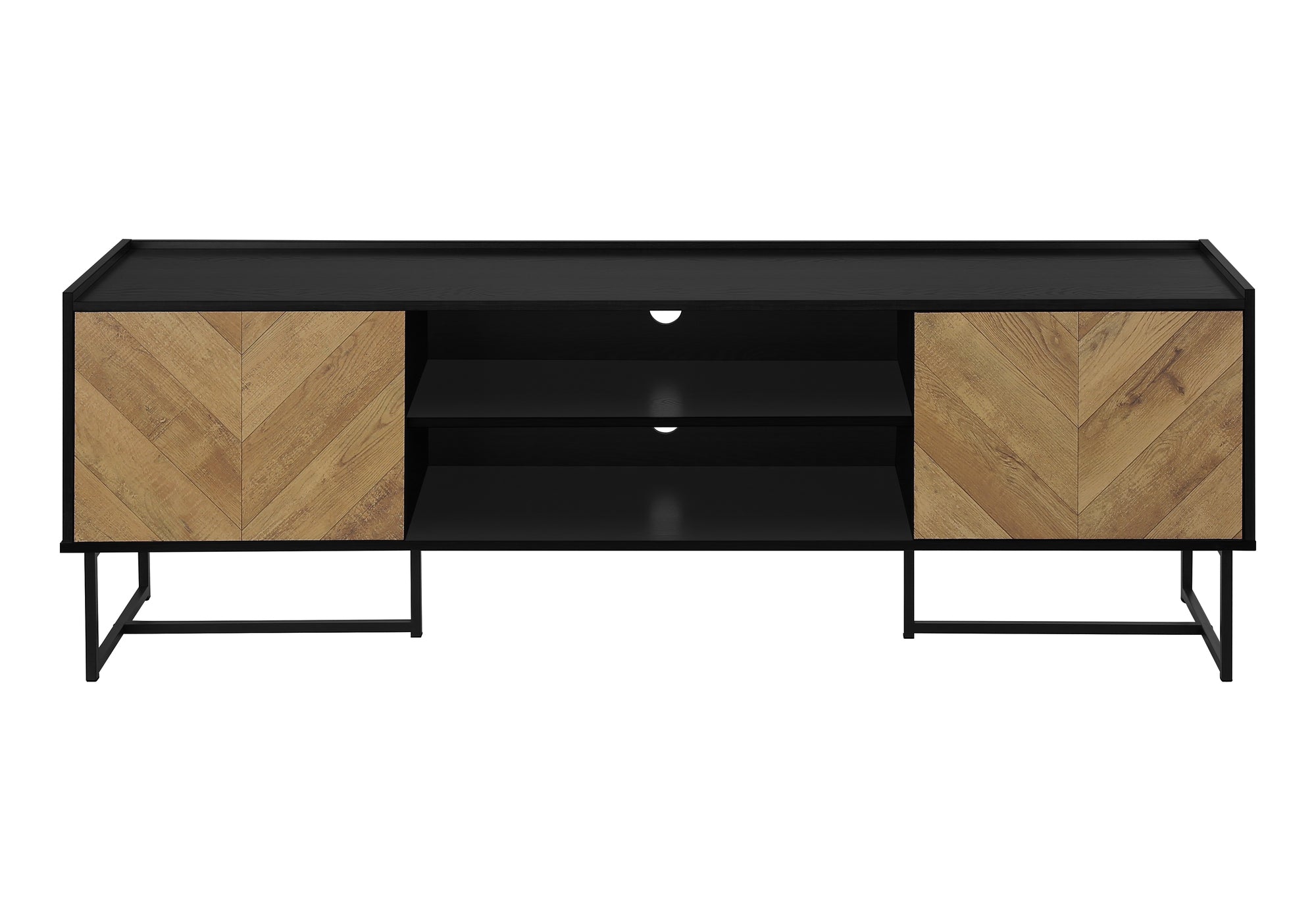 TV STAND - 72"L / BLACK / METAL WITH 2 WOOD-LOOK DOORS-Tv Stand-DECOROLALA