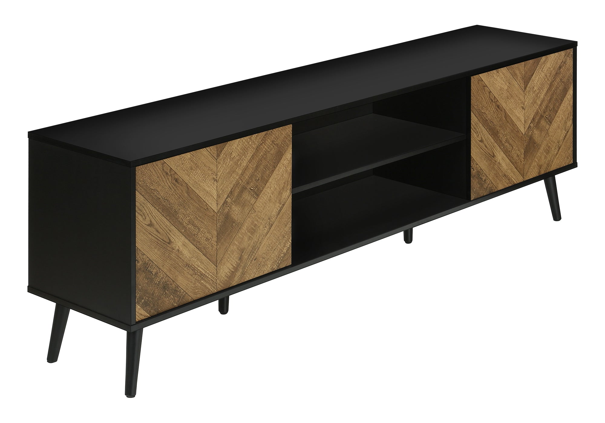 TV STAND - 72"L / BLACK WITH 2 WOOD-LOOK DOORS-Tv Stand-DECOROLALA