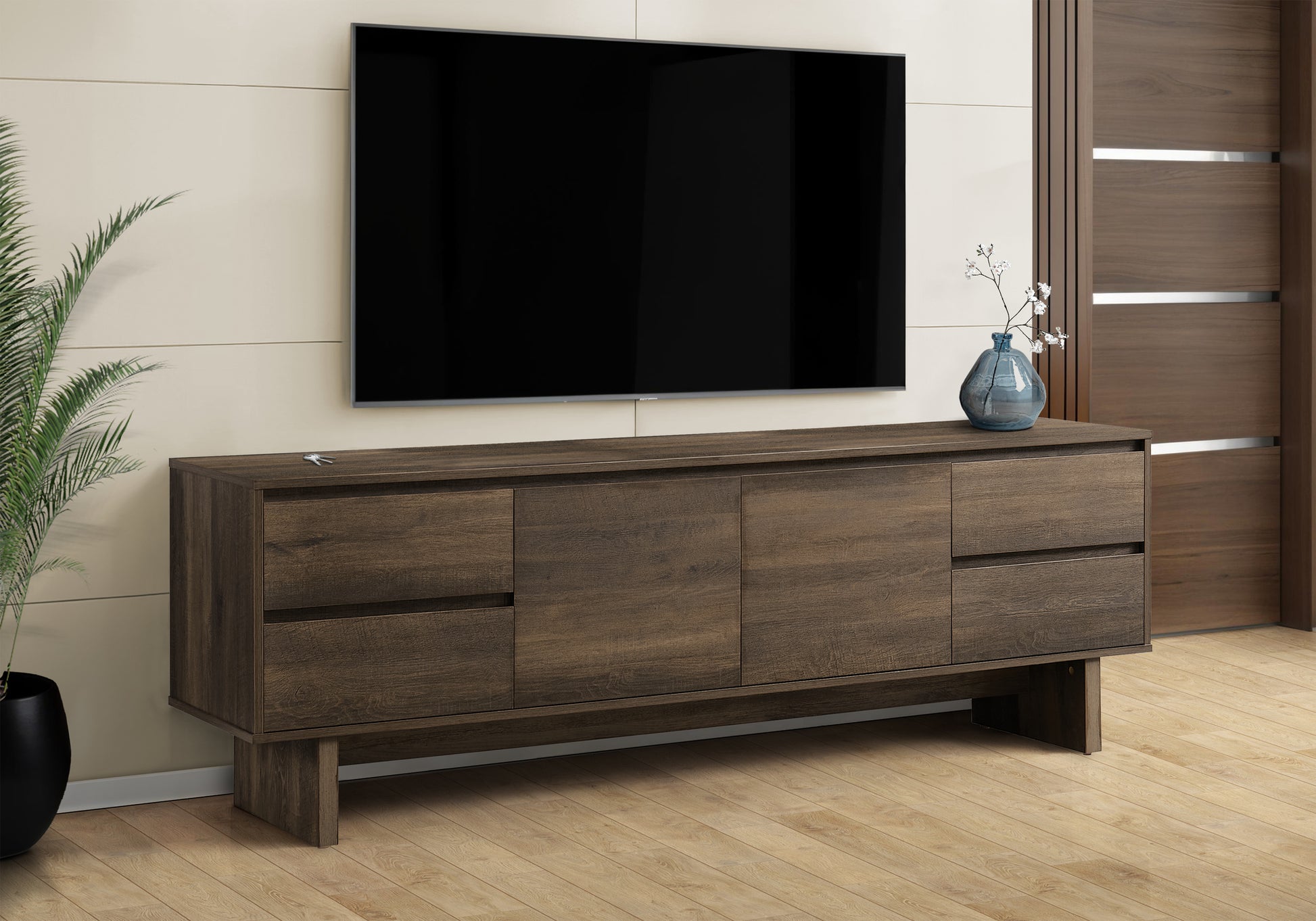 TV STAND - 72"L / DARK BROWN WOOD-LOOK WITH STORAGE-Tv Stand-DECOROLALA