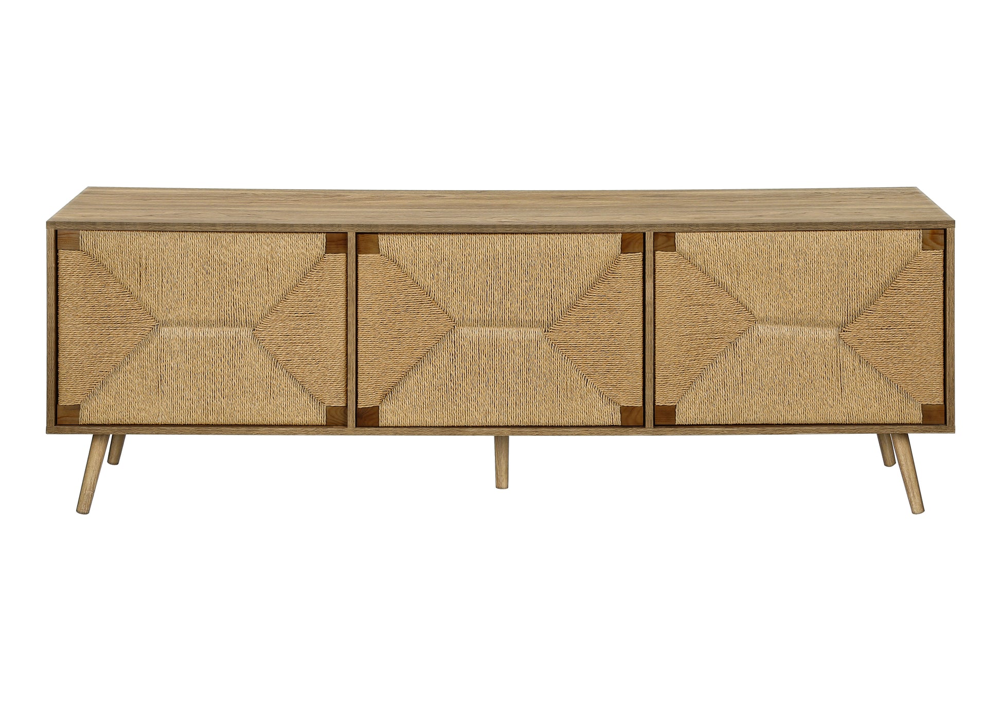 TV STAND - 72"L / LIGHT WALNUT / SEAGRASS WITH 3 DOORS-Tv Stand-DECOROLALA