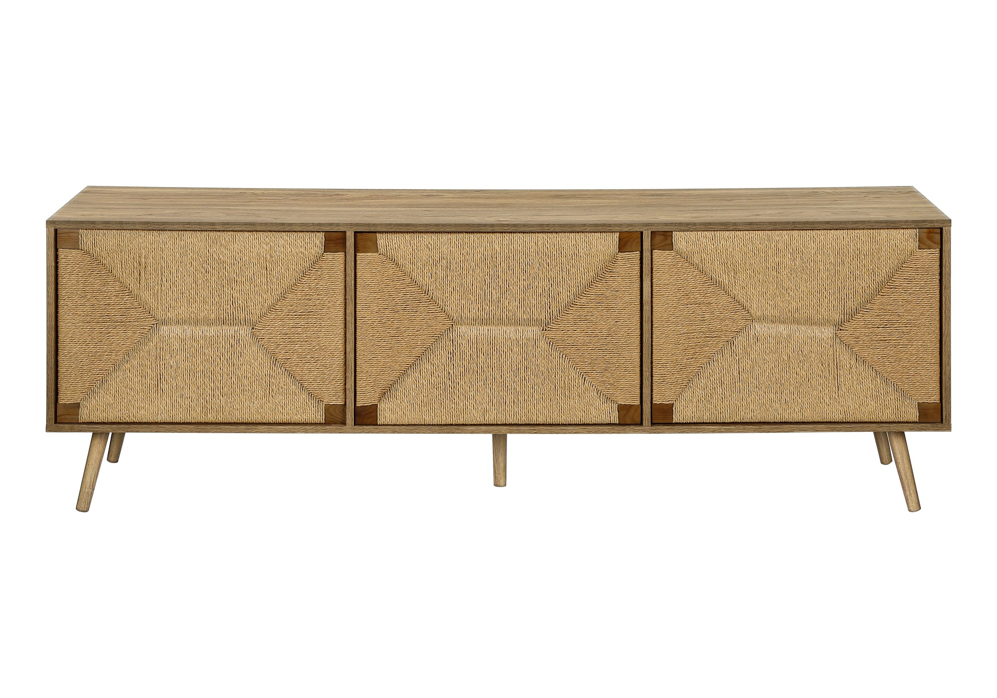 TV STAND - 72"L / LIGHT WALNUT / SEAGRASS WITH 3 DOORS-Tv Stand-DECOROLALA