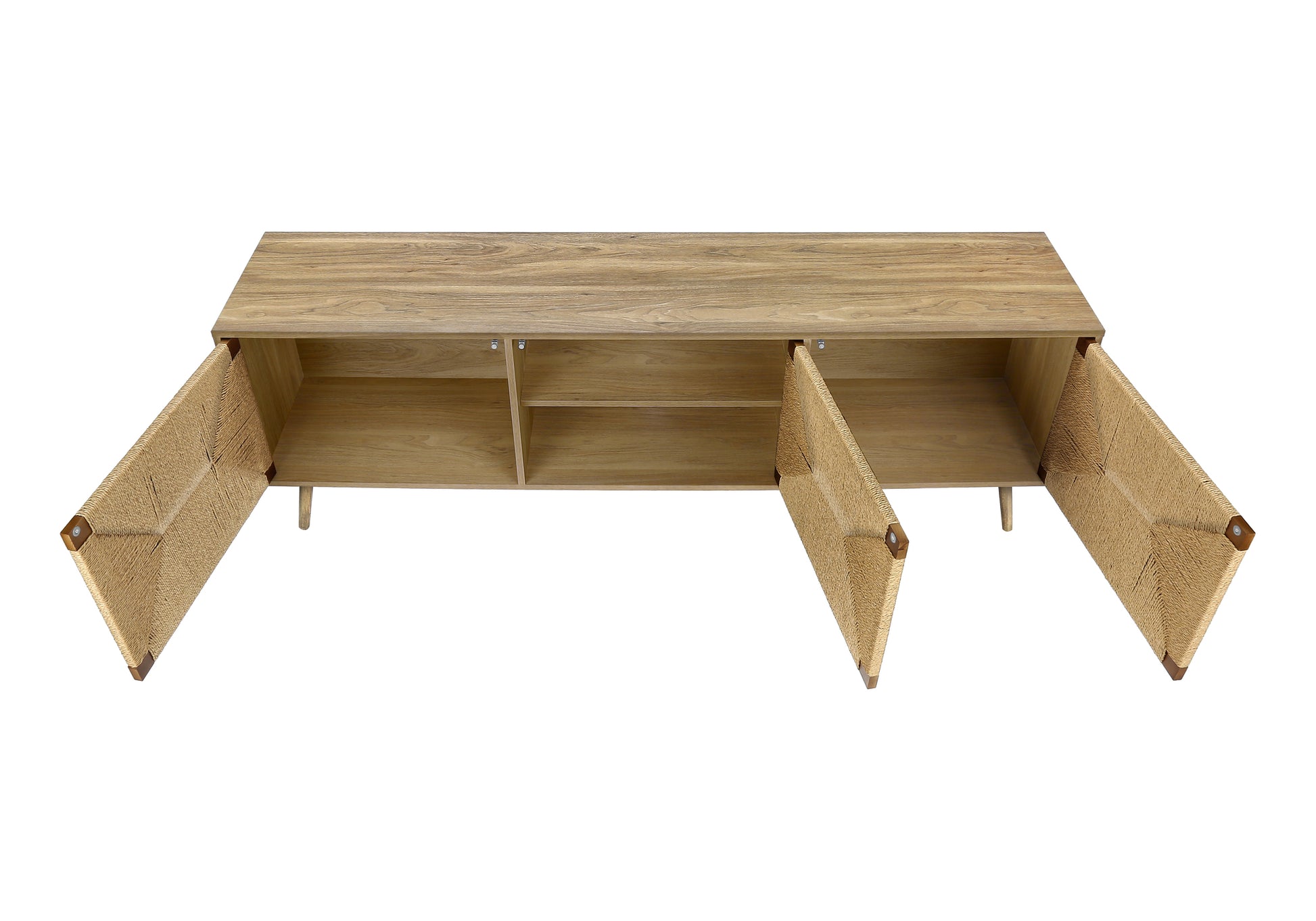 TV STAND - 72"L / LIGHT WALNUT / SEAGRASS WITH 3 DOORS-Tv Stand-DECOROLALA