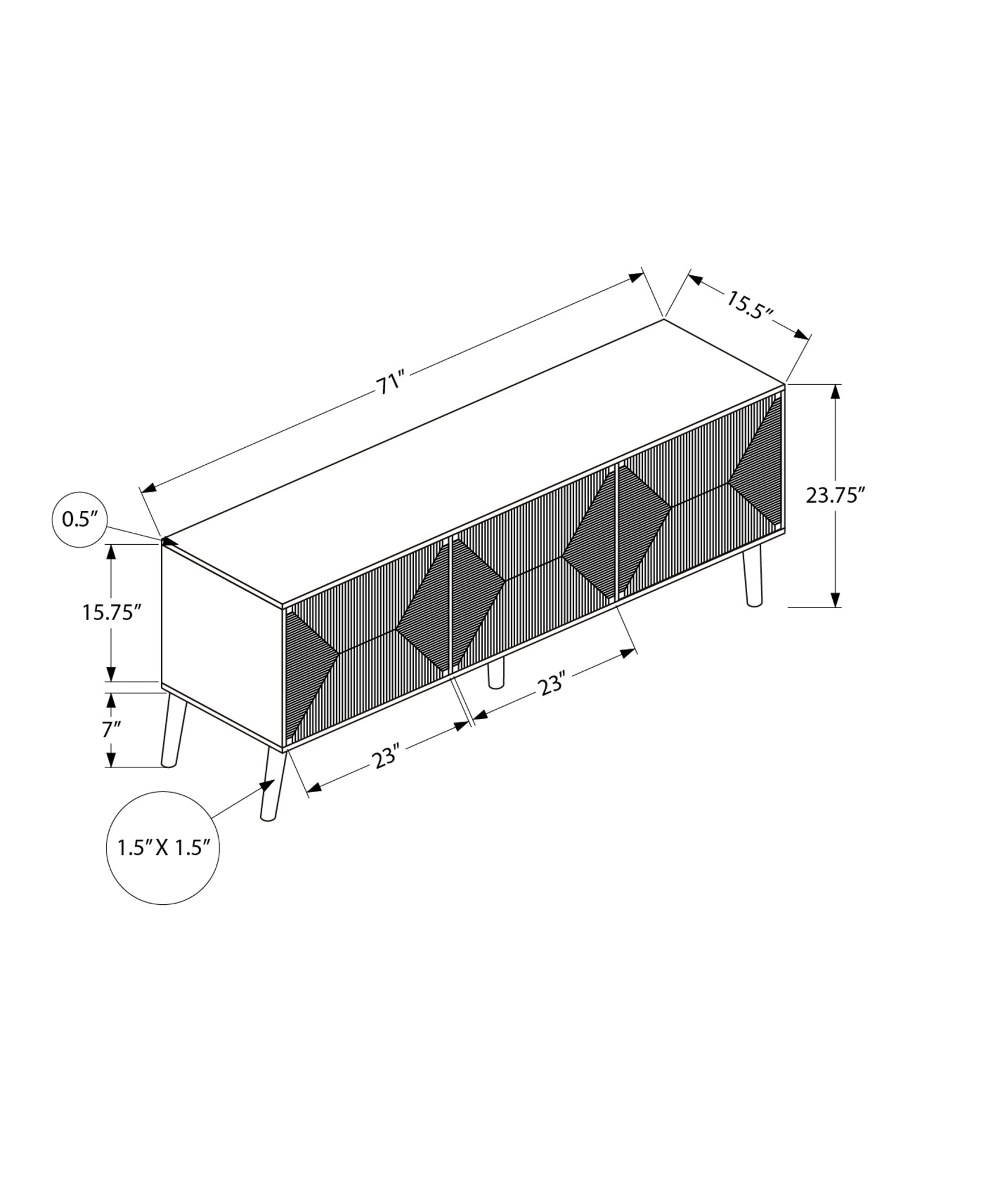 TV STAND - 72"L / LIGHT WALNUT / SEAGRASS WITH 3 DOORS-Tv Stand-DECOROLALA