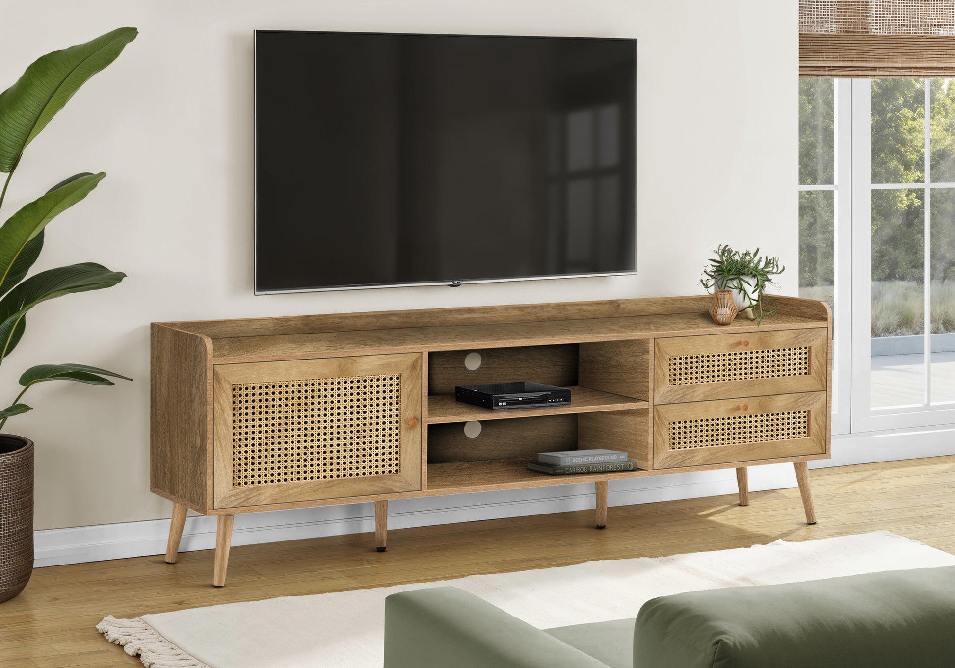 TV STAND - 72"L / WALNUT WITH STORAGE-Tv Stand-DECOROLALA