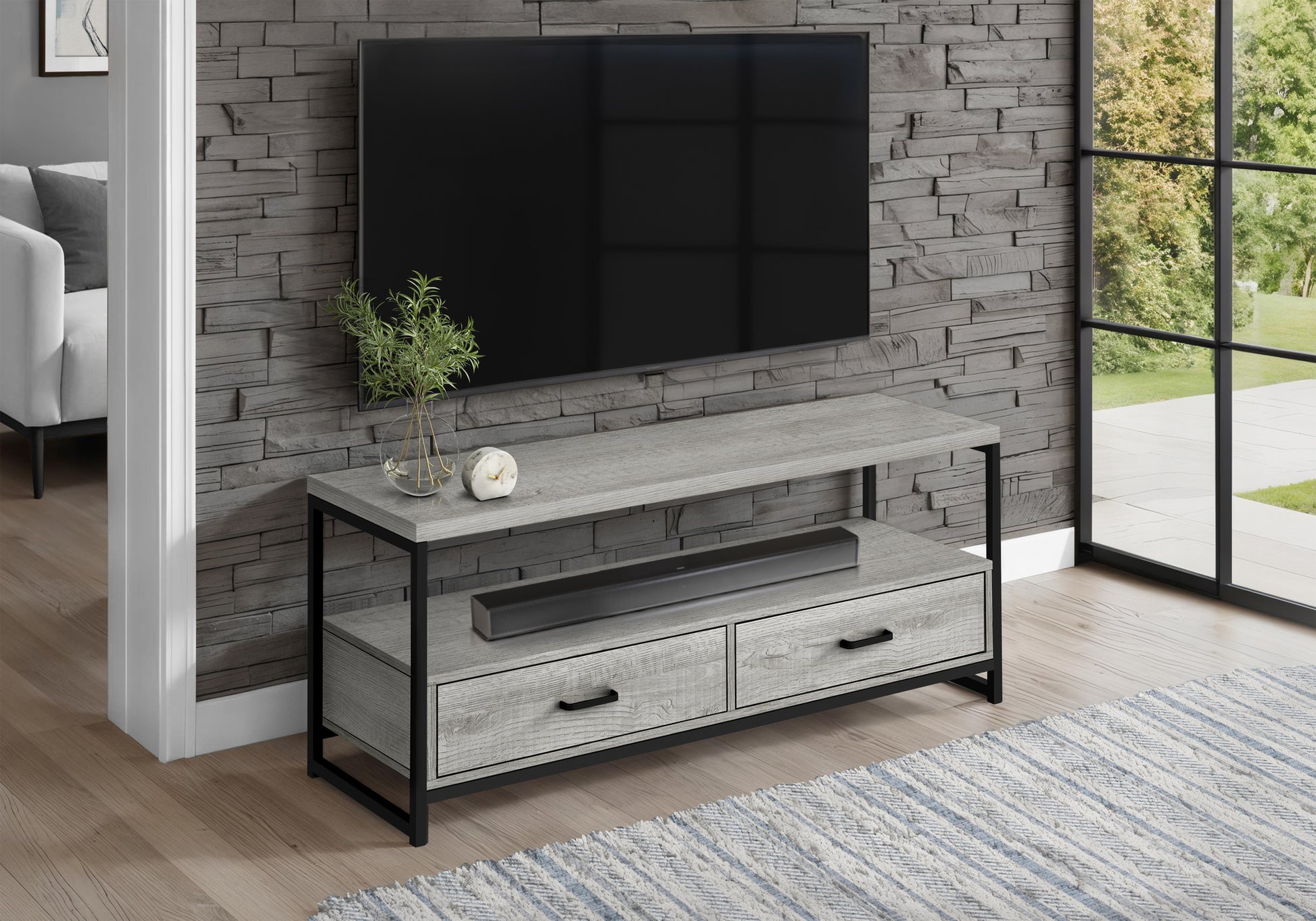 TV Stand 48" Black with 2 Drawers & Shelves-Tv Stand-DECOROLALA
