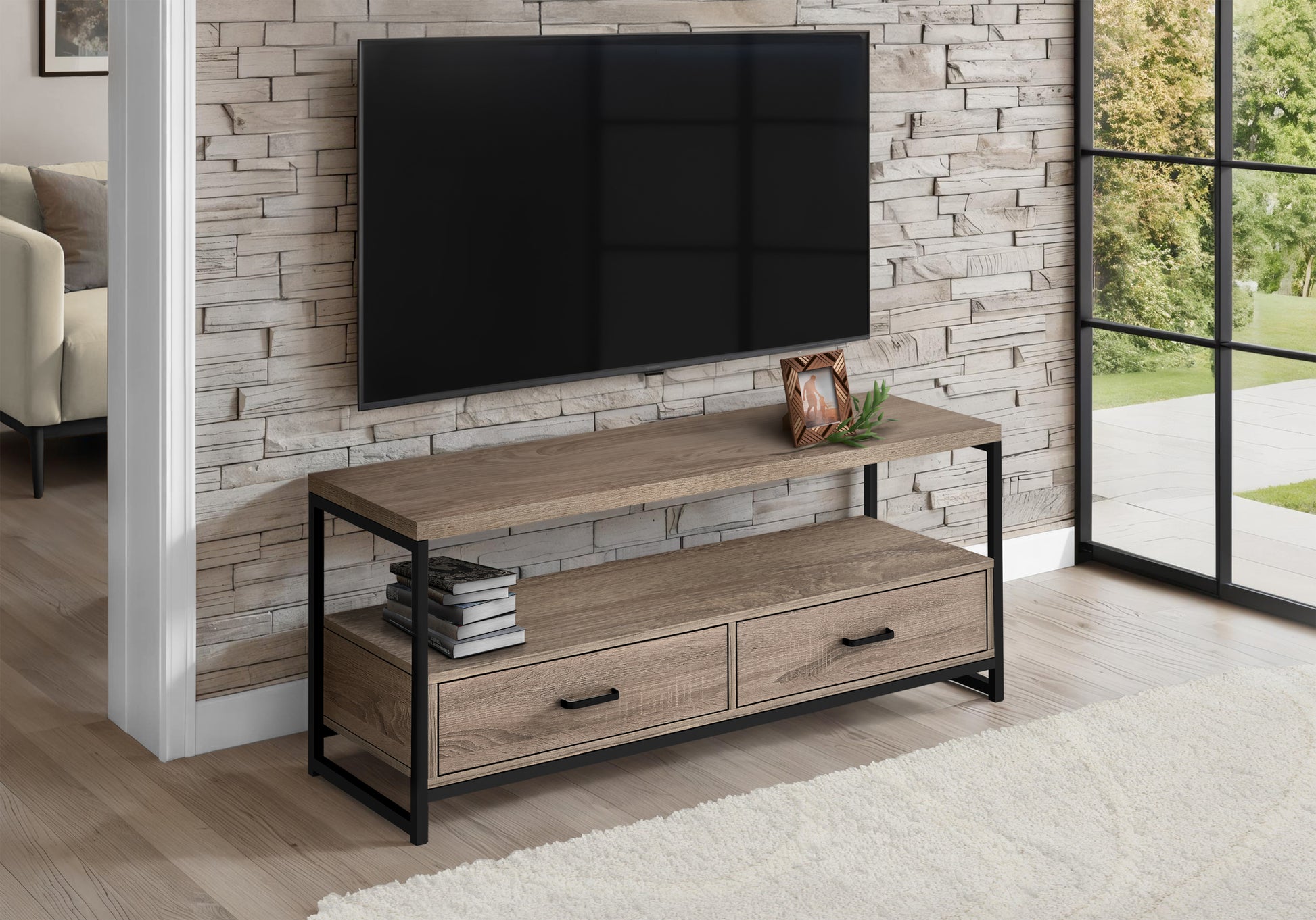 TV Stand 48" Black with 2 Drawers & Shelves-Tv Stand-DECOROLALA