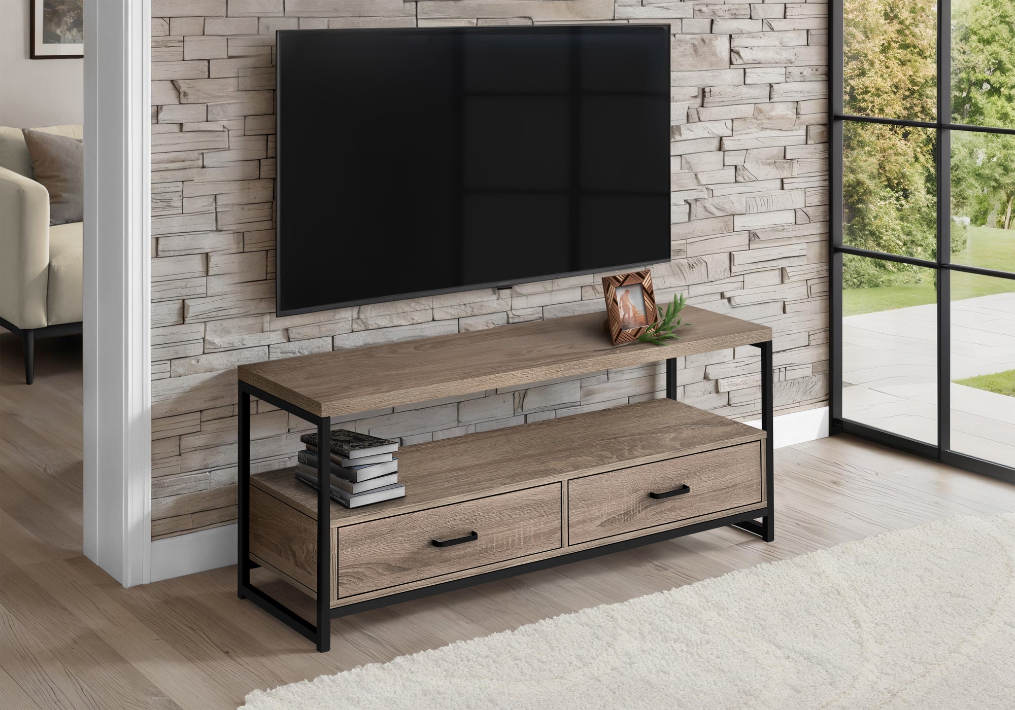 TV Stand 48" Black with 2 Drawers & Shelves-Tv Stand-DECOROLALA