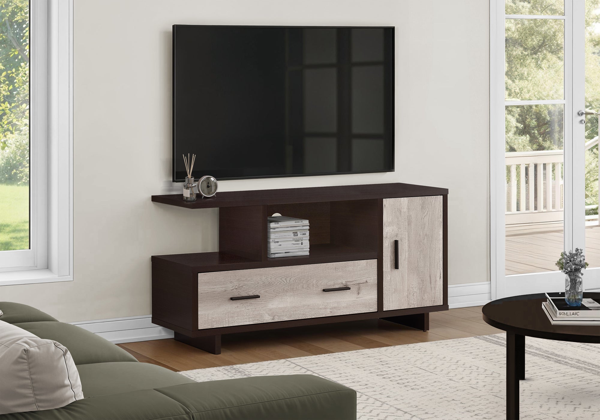 TV Stand 48" Espresso & Taupe Reclaimed Wood-Look-Tv Stand-DECOROLALA