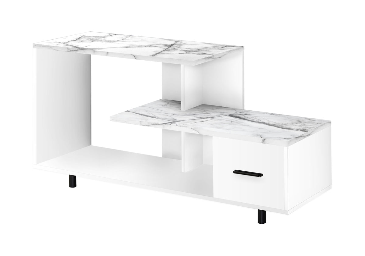 TV Stand 48" White Marble Top 1 Drawer-TV Stands-DECOROLALA