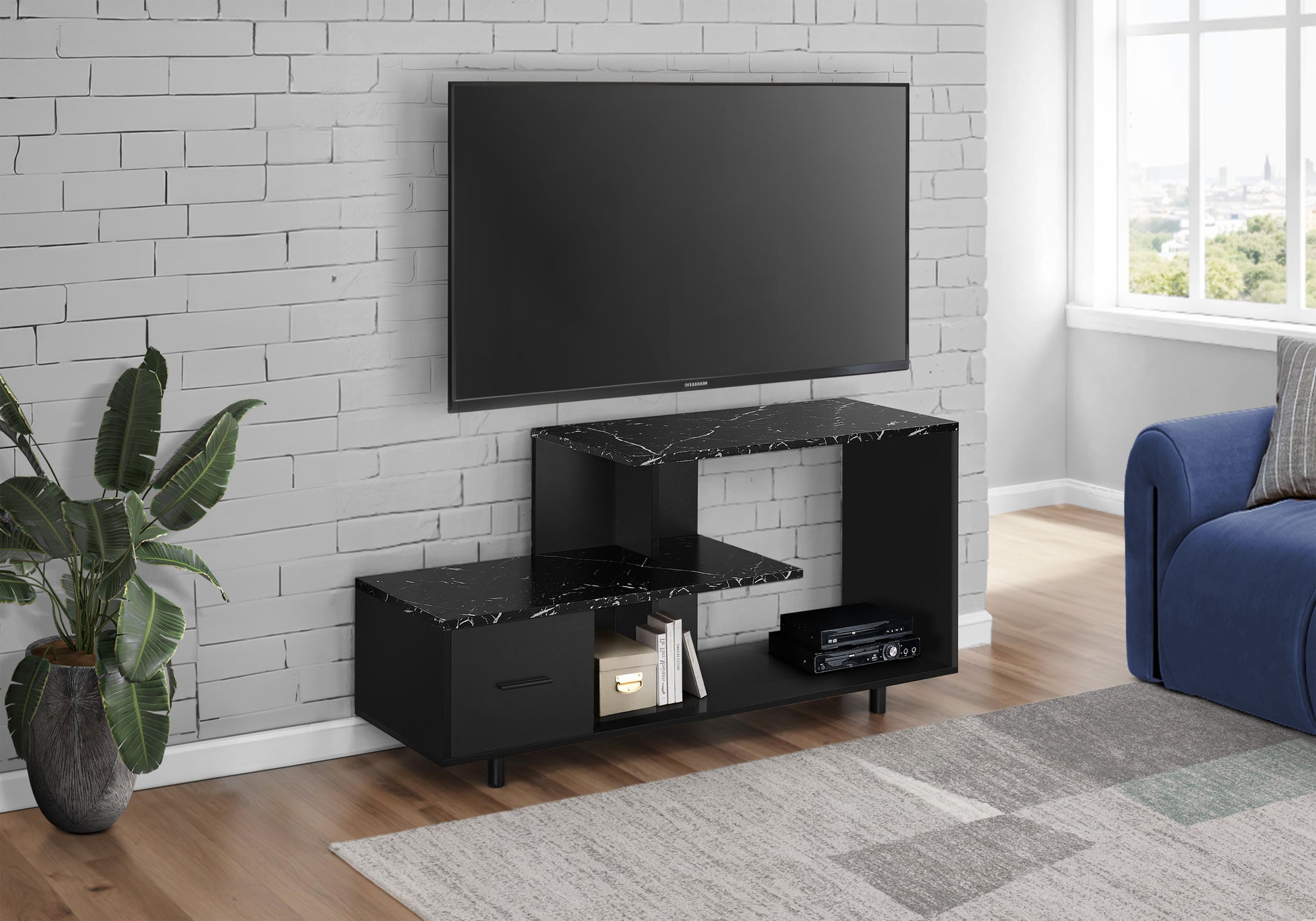 TV Stand 48" White Marble Top 1 Drawer-Tv Stand-DECOROLALA