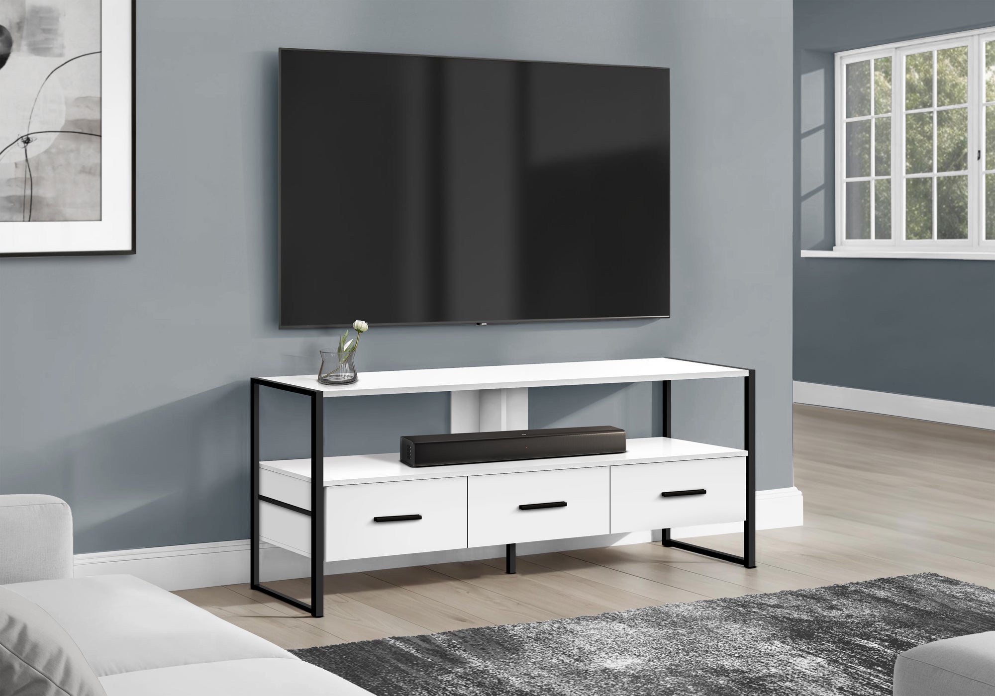 TV Stand 48" White with Black Metal Frame-Tv Stand-DECOROLALA