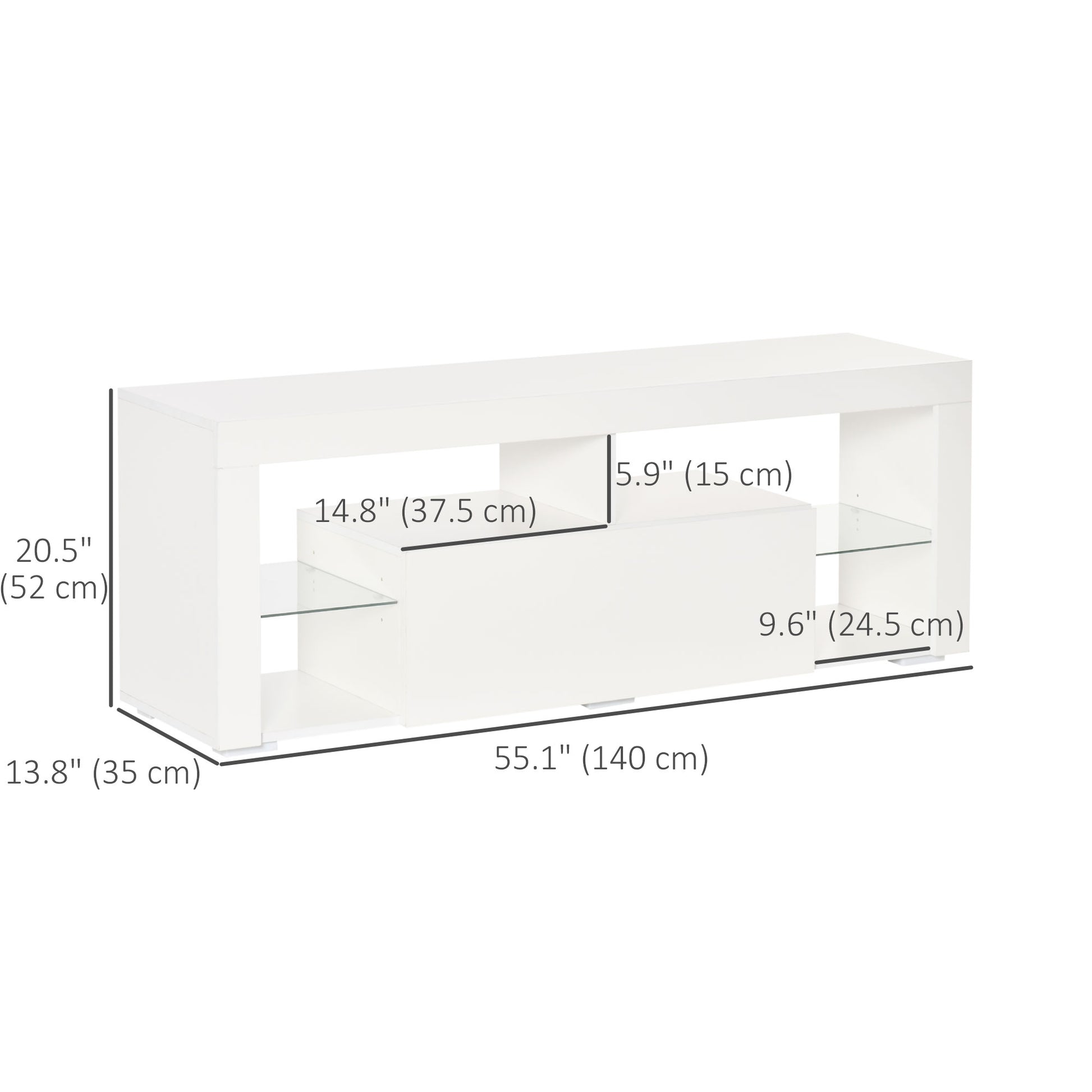 TV Stand 55" LED Lights White Storage-DECOROLALA