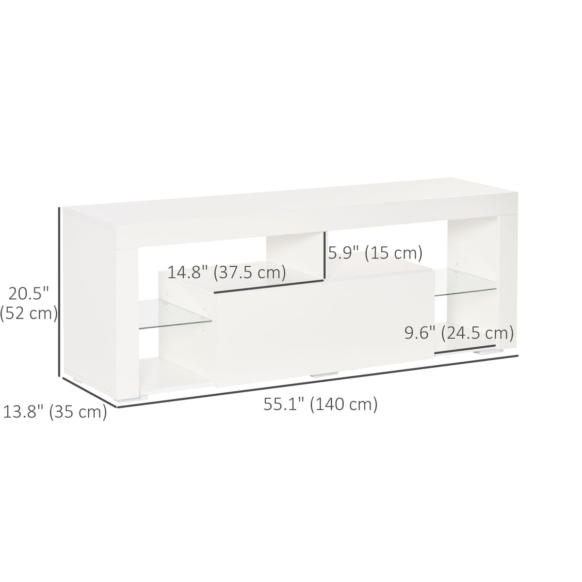 TV Stand 55" LED Lights White Storage-DECOROLALA