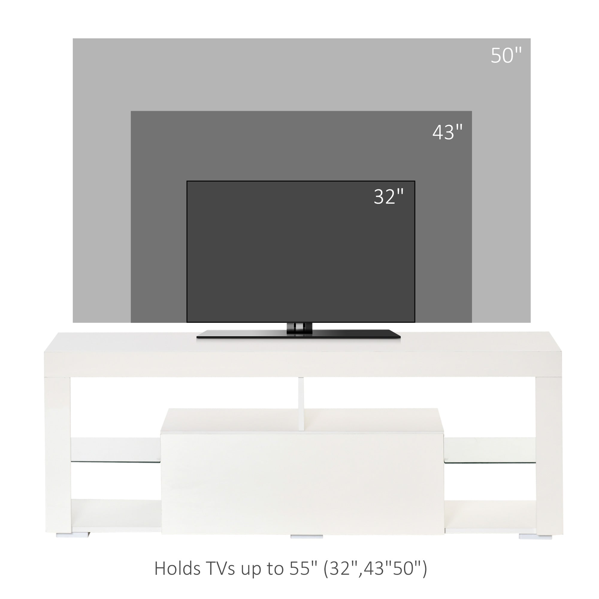 TV Stand 55" LED Lights White Storage-DECOROLALA
