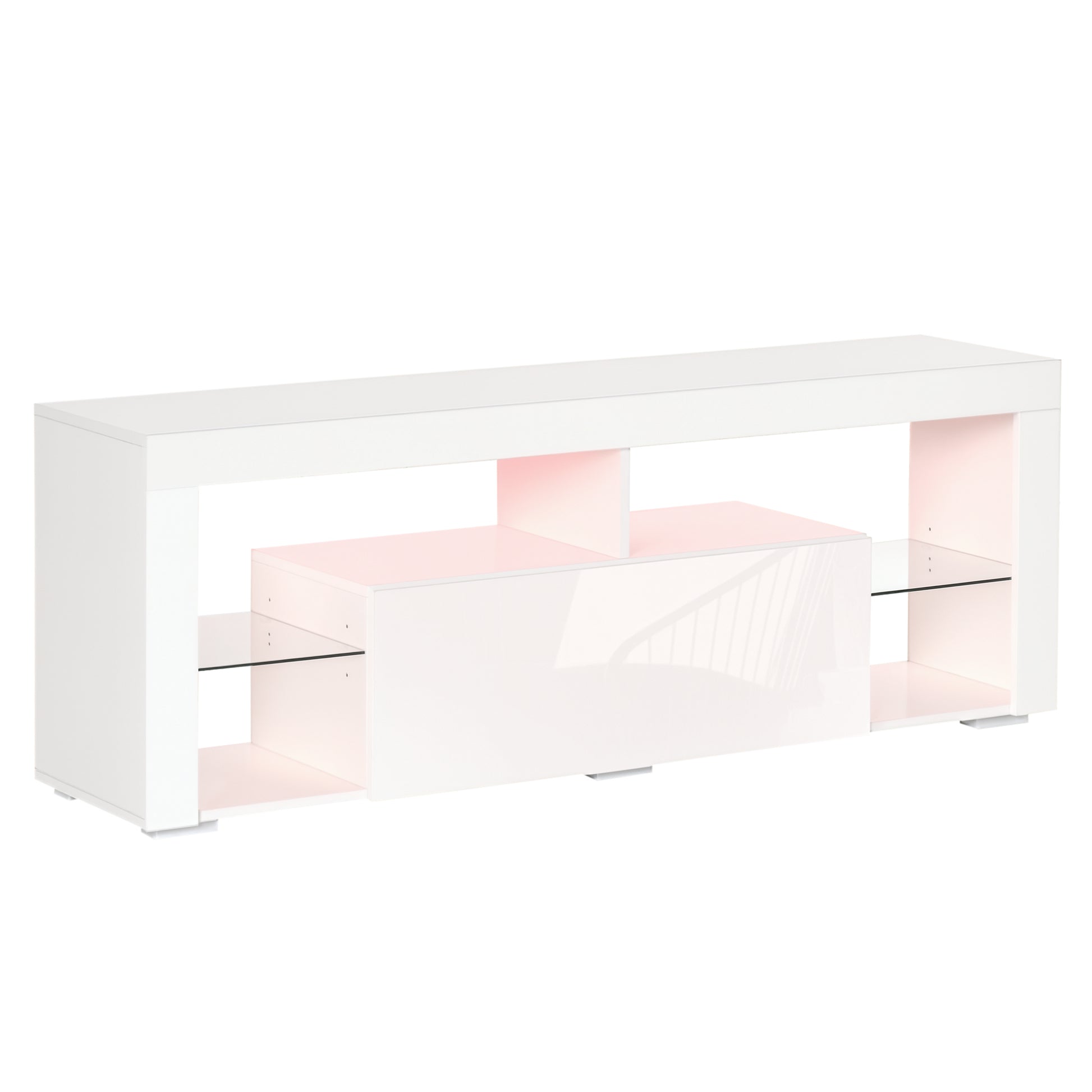 TV Stand 55" LED Lights White Storage-DECOROLALA