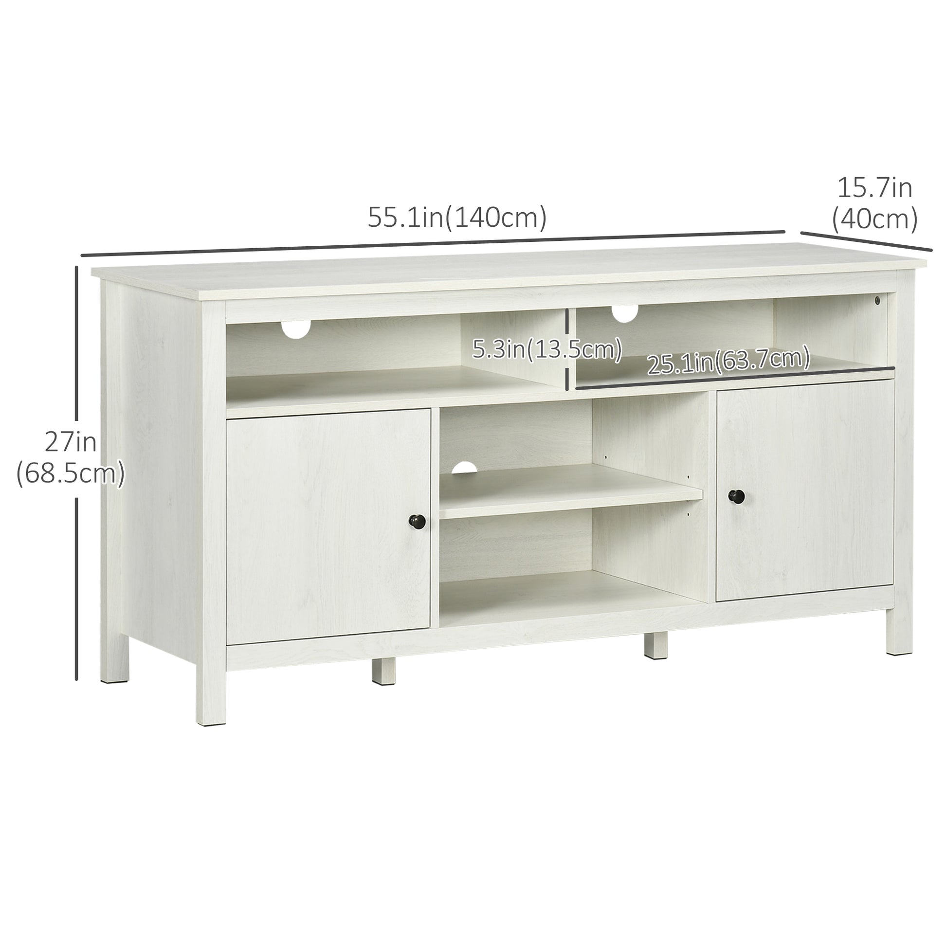 TV Stand 55" White Storage Shelves-DECOROLALA