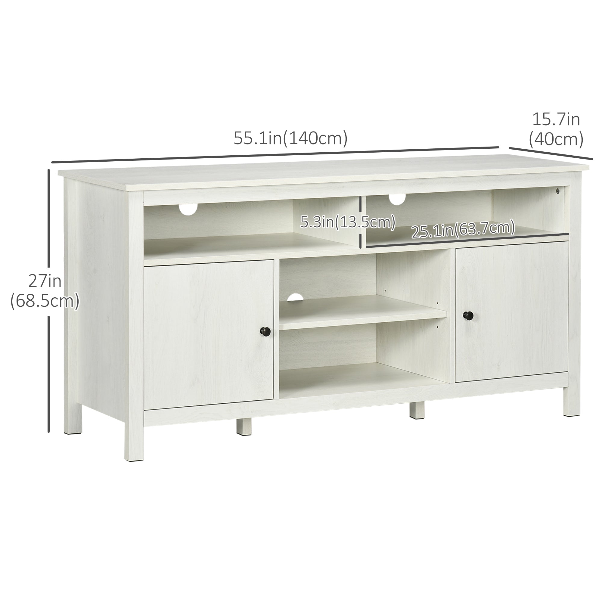 TV Stand 55" White Storage Shelves-DECOROLALA