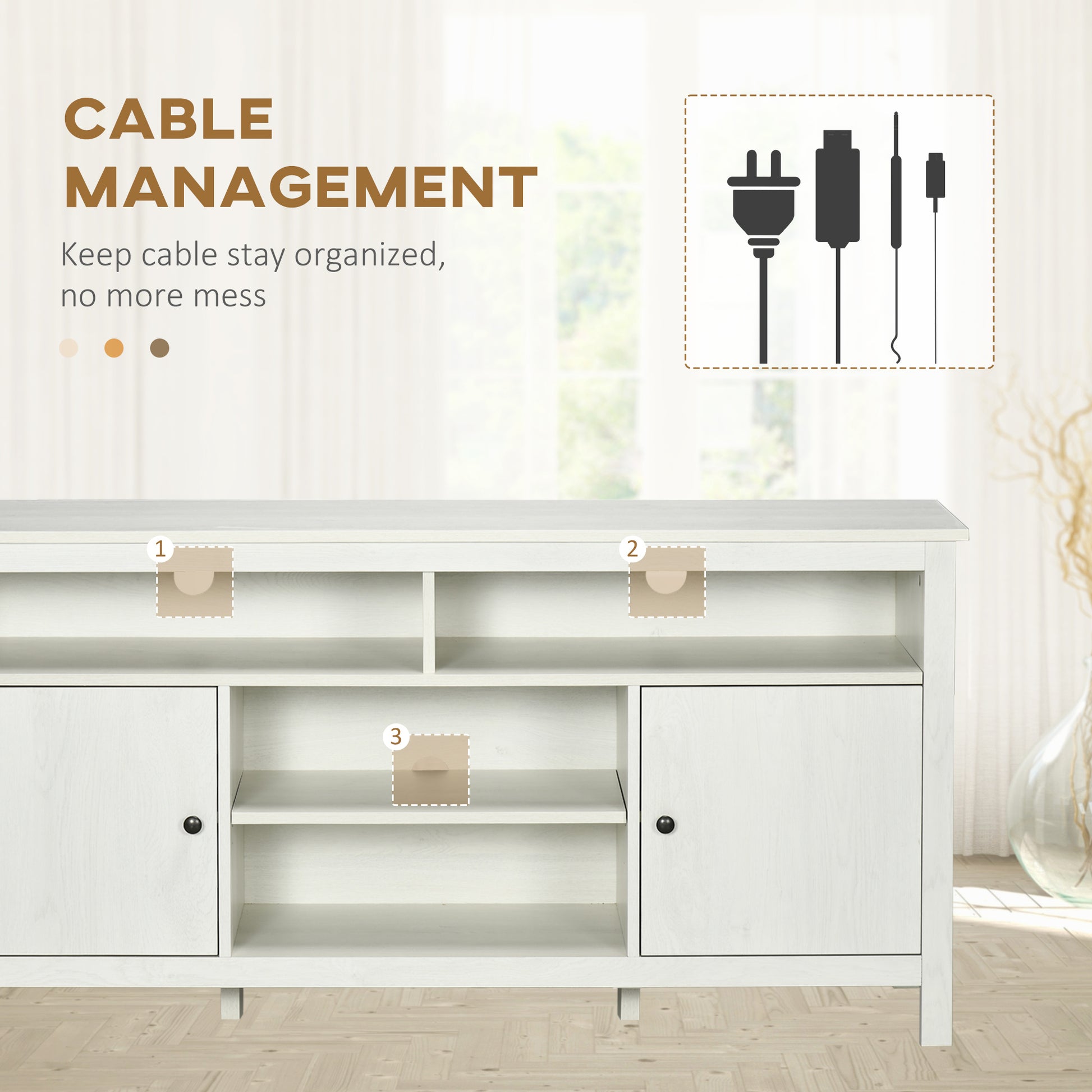 TV Stand 55" White Storage Shelves-DECOROLALA
