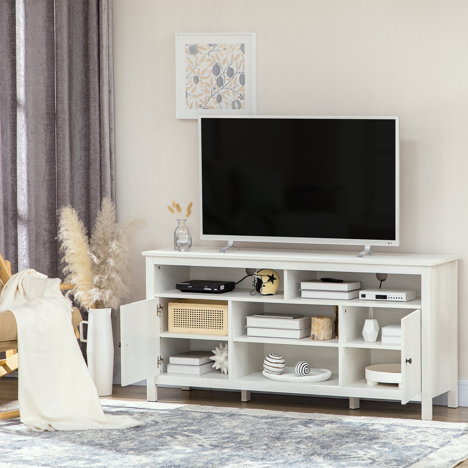 TV Stand 55" White Storage Shelves-DECOROLALA