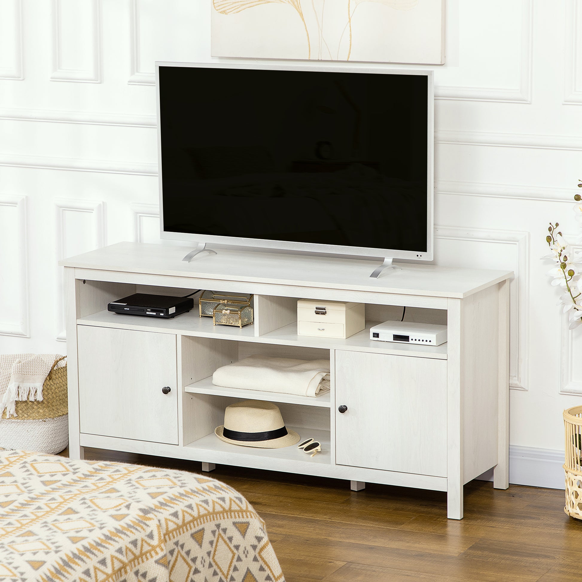TV Stand 55" White Storage Shelves-DECOROLALA