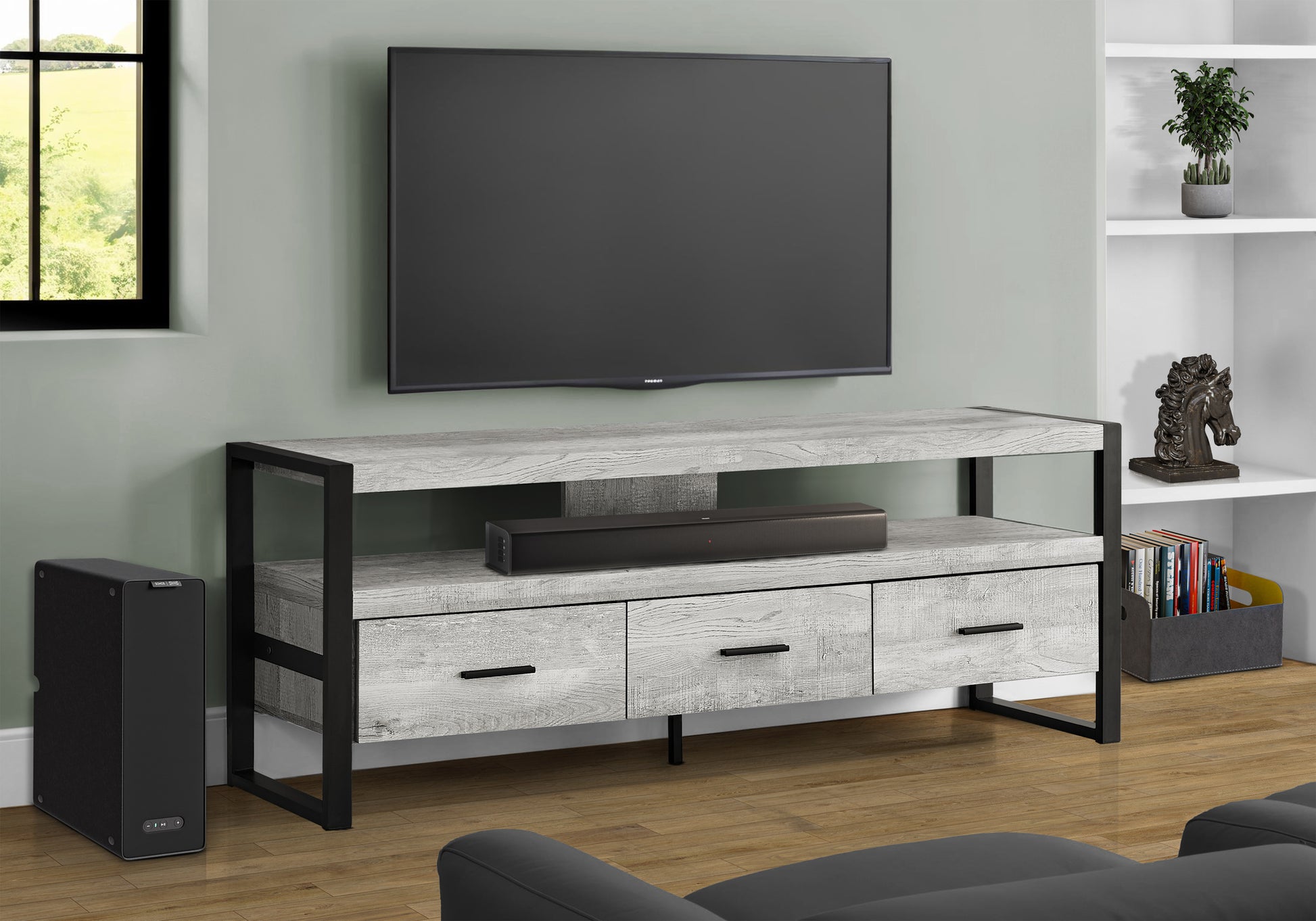 TV Stand 60" Brown Reclaimed Wood with 3 Drawers-Tv Stand-DECOROLALA