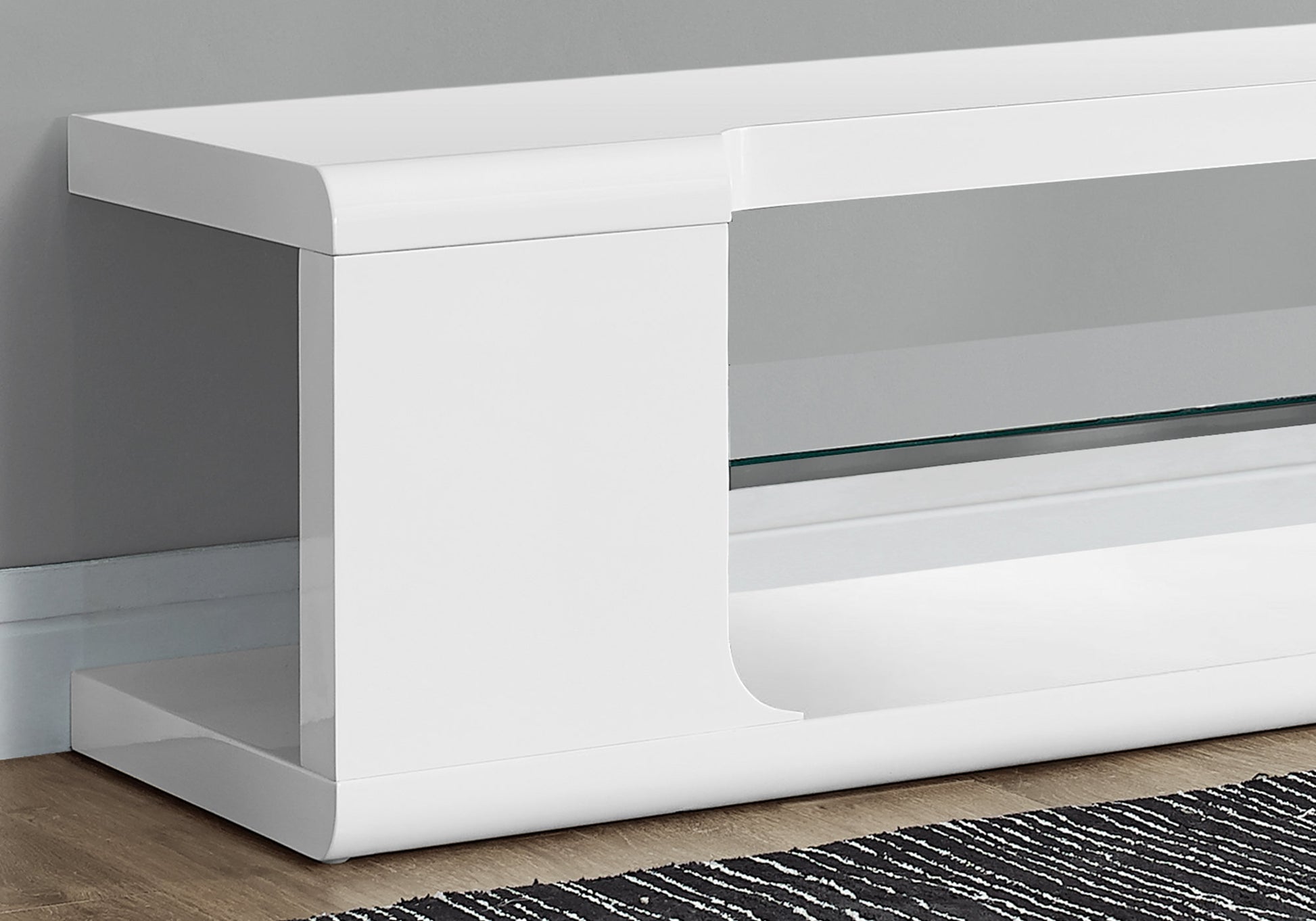 TV Stand 60" High Glossy White with Tempered Glass Shelf-Tv Stand-DECOROLALA