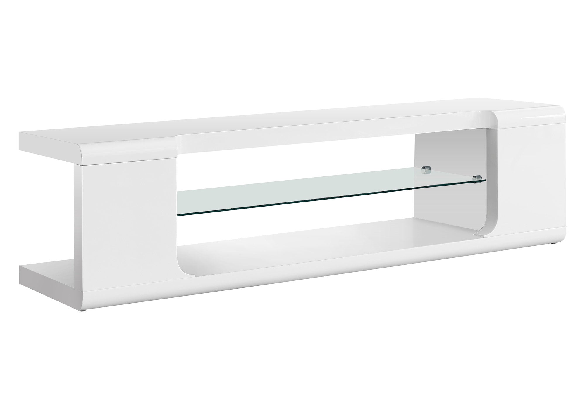 TV Stand 60" High Glossy White with Tempered Glass Shelf-Tv Stand-DECOROLALA