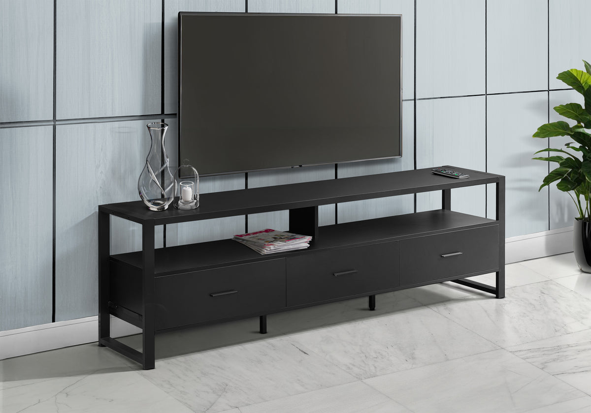 TV Stand 72" Black Laminate with Storage Drawers-TV Stands-DECOROLALA