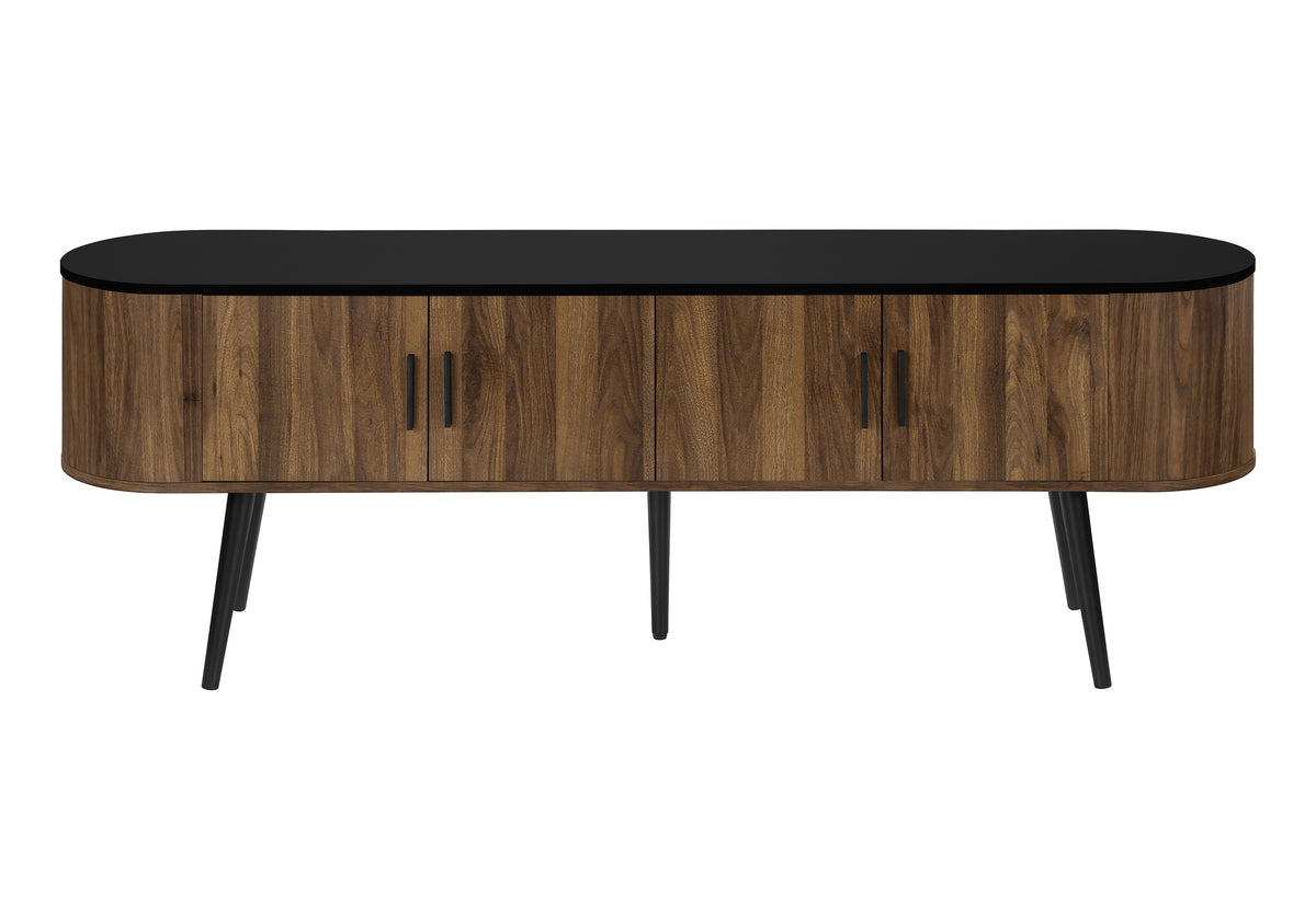 TV Stand 72" Black with Wood-Look Doors-TV Stands-DECOROLALA