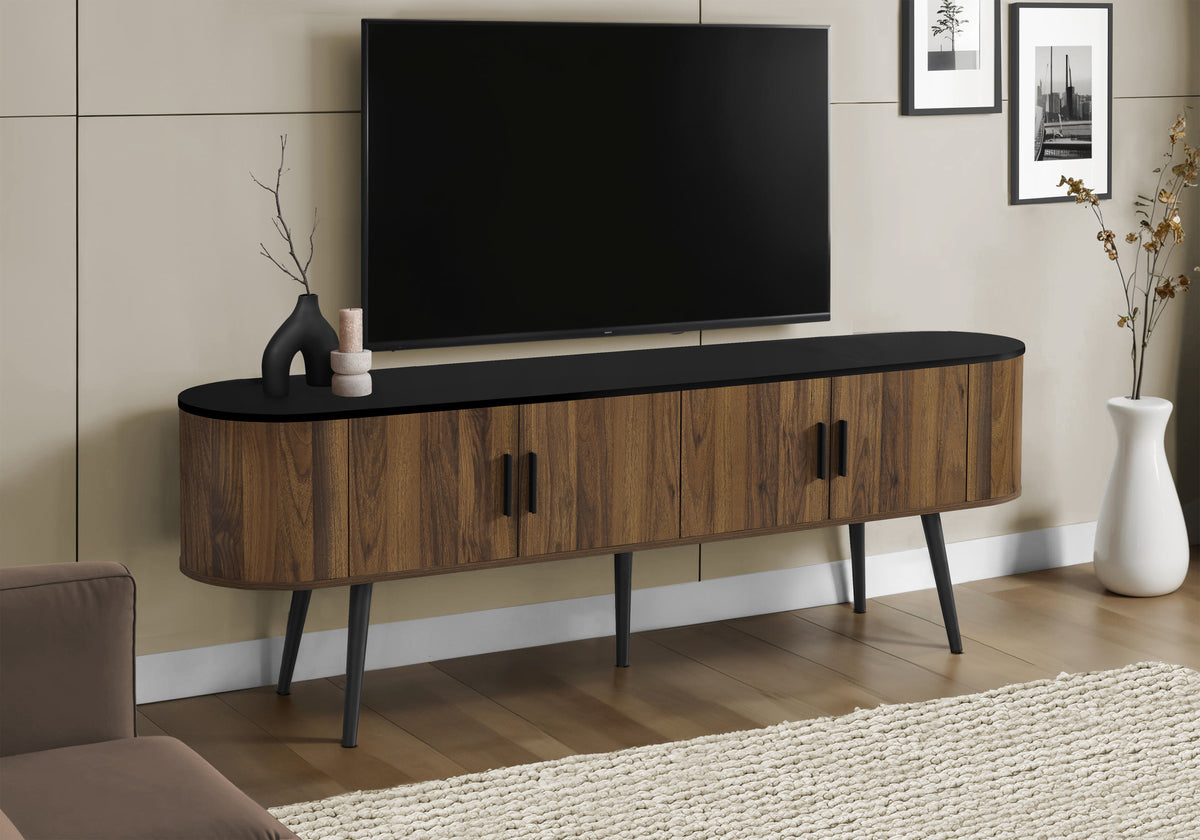 TV Stand 72" Black with Wood-Look Doors-TV Stands-DECOROLALA