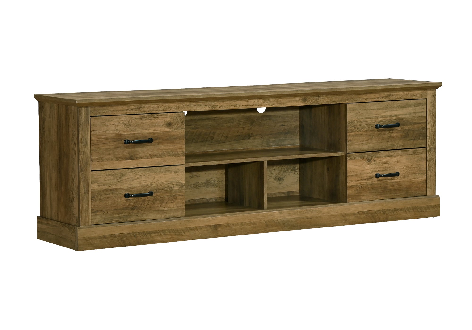 TV Stand 72" Brown Oak Storage Drawers-DECOROLALA
