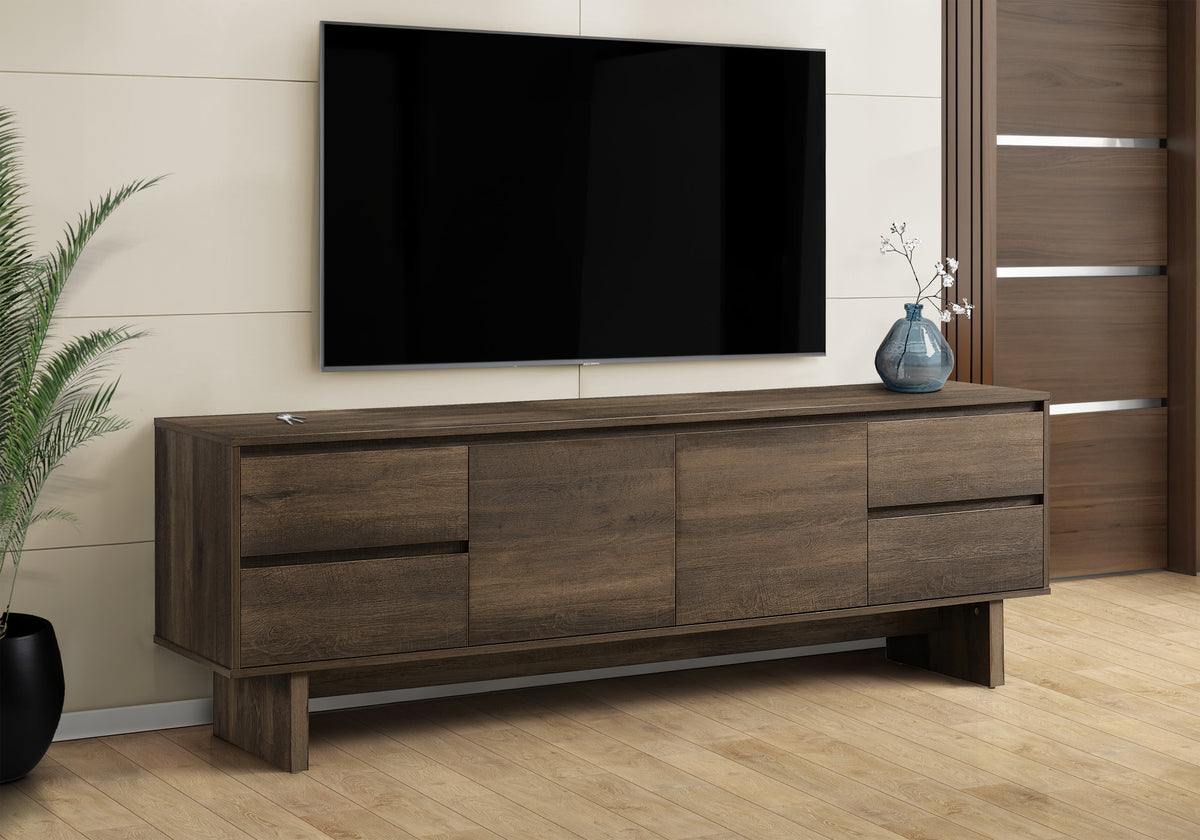 TV Stand 72" Dark Brown Wood-Look w/ Storage Drawers-TV Stands-DECOROLALA