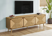 TV Stand 72" Light Walnut Seagrass 3-Door-Tv Stand-DECOROLALA