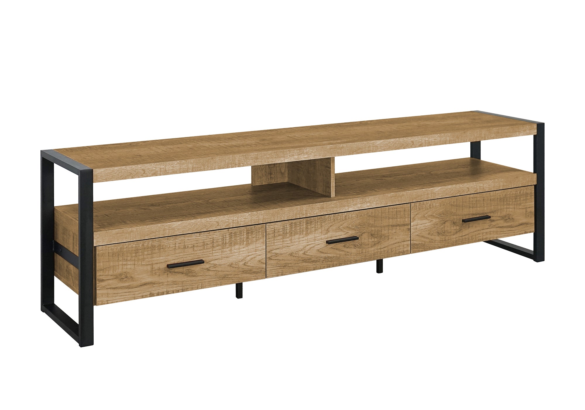 TV Stand 72" Mango Wood Black Metal Storage-DECOROLALA