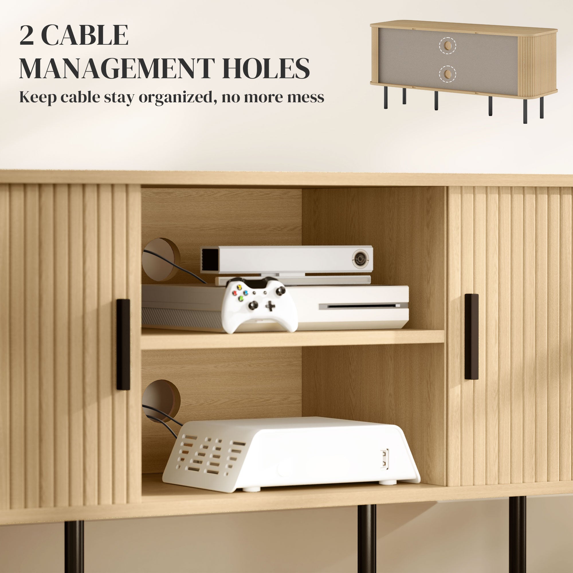 TV Stand Cabinet for 55" TV, Oak Tone, Storage Shelves, Cable Management, 47.2"W-DECOROLALA