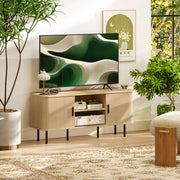 TV Stand Cabinet for 55" TV, Oak Tone, Storage Shelves, Cable Management, 47.2"W-DECOROLALA