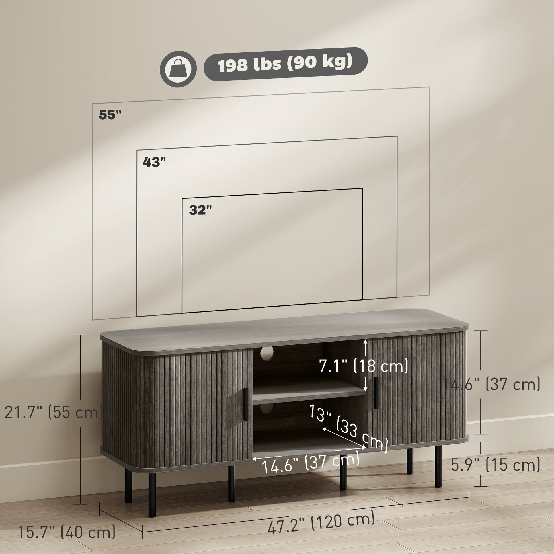 TV Stand Cabinet for TVs up to 55 Inches, TV Unit with Storage Shelves and Cabinets for Living Room, Grey-Home Furnishings > Living Room Furniture > TV¬†Stands-DECOROLALA