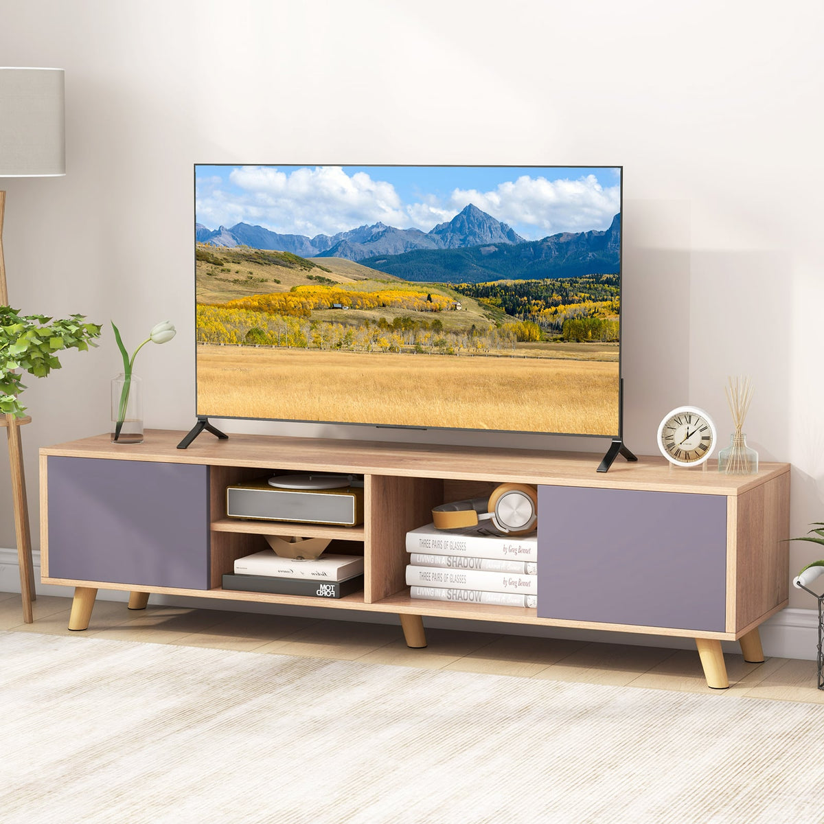 TV Stand Cabinet for TVs up to 65 Inch with Open Shelf for Living Room-Entertainment Centers & TV Stands-DECOROLALA