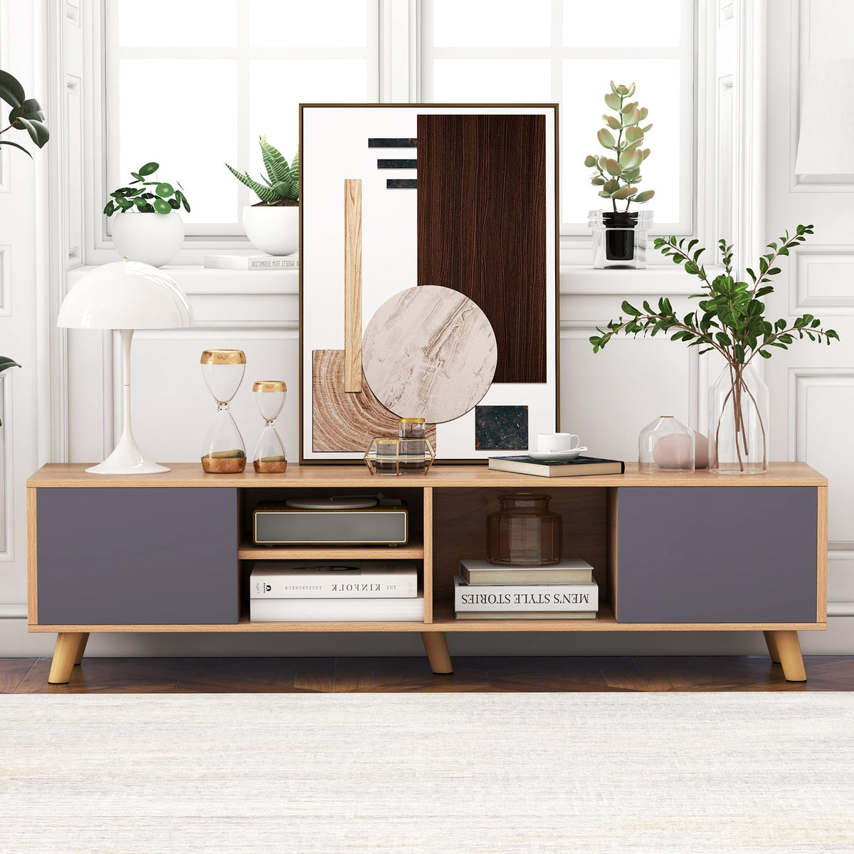 TV Stand Cabinet for TVs up to 65 Inch with Open Shelf for Living Room-Entertainment Centers & TV Stands-DECOROLALA