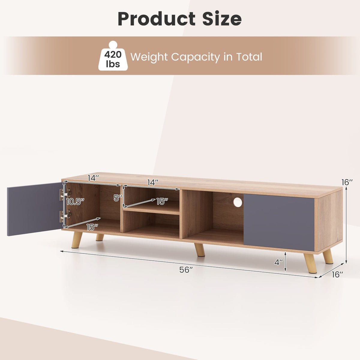 TV Stand Cabinet for TVs up to 65 Inch with Open Shelf for Living Room-Entertainment Centers & TV Stands-DECOROLALA