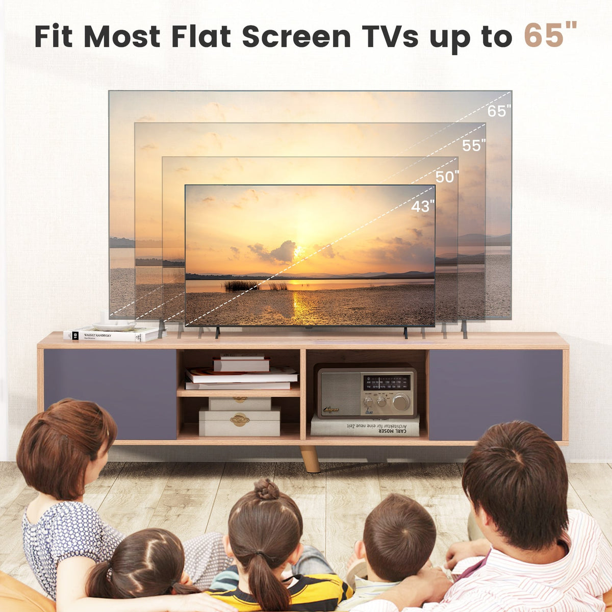 TV Stand Cabinet for TVs up to 65 Inch with Open Shelf for Living Room-Entertainment Centers & TV Stands-DECOROLALA