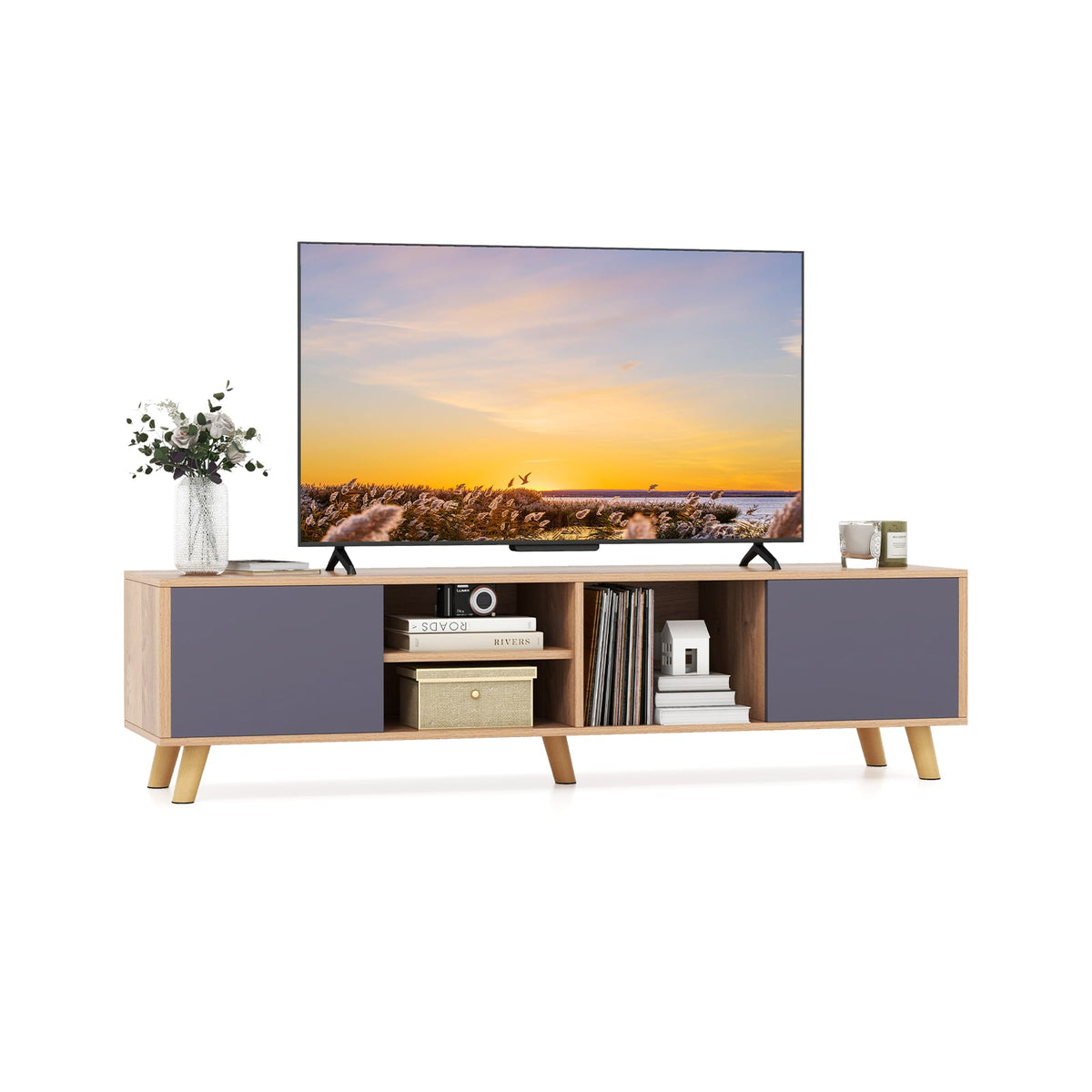TV Stand Cabinet for TVs up to 65 Inch with Open Shelf for Living Room-Entertainment Centers & TV Stands-DECOROLALA