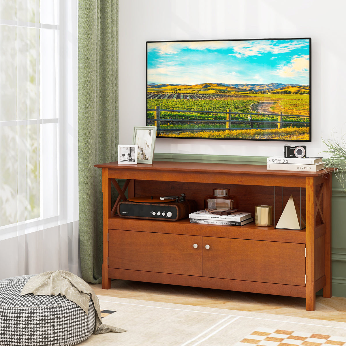 TV Stand Entertainment Center with Charging Station for TVs up to 50 Inch-Brown-Entertainment Centers & TV Stands-DECOROLALA