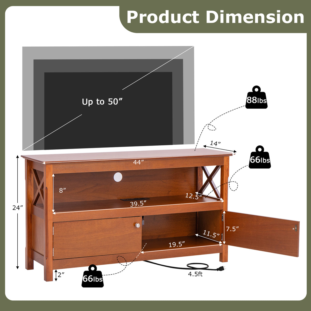 TV Stand Entertainment Center with Charging Station for TVs up to 50 Inch-Brown-Entertainment Centers & TV Stands-DECOROLALA