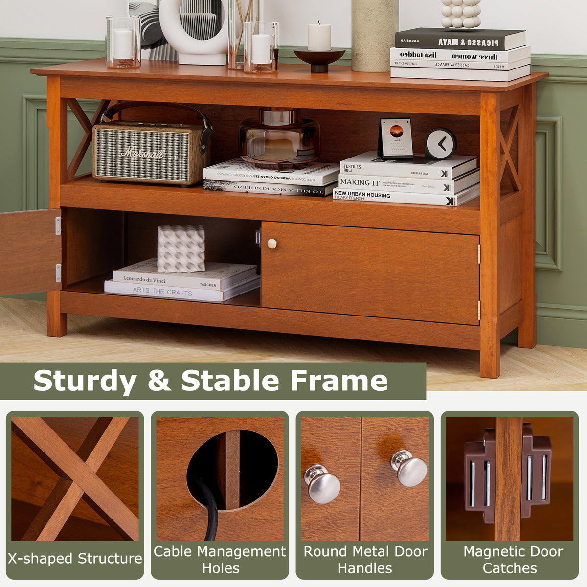 TV Stand Entertainment Center with Charging Station for TVs up to 50 Inch-Brown-Entertainment Centers & TV Stands-DECOROLALA